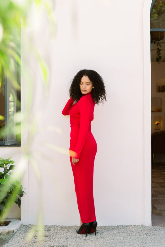 Red High Neck Dress