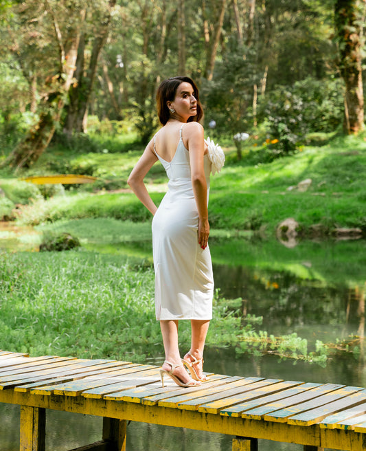 Bloom Rouge 3D Floral Midi Dress