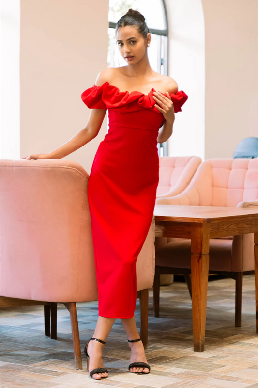 Red Ruffle Midi Dress