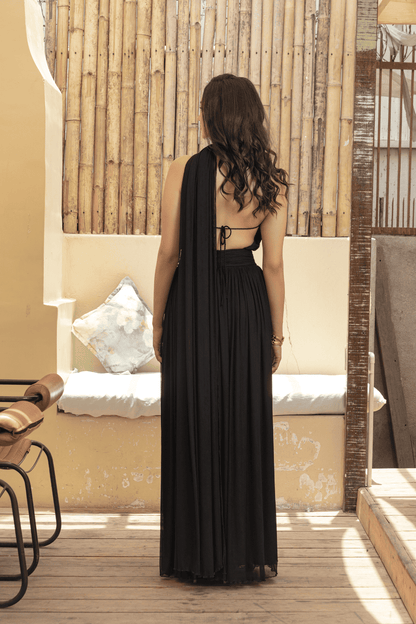 Noir chic/ Multi-Way Black Net Maxi Dress